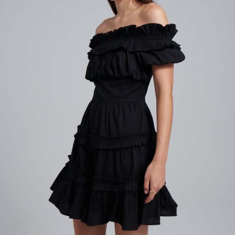 Black Off-The-Shoulder Ruffled Mini Dress - Picture 3 of 4